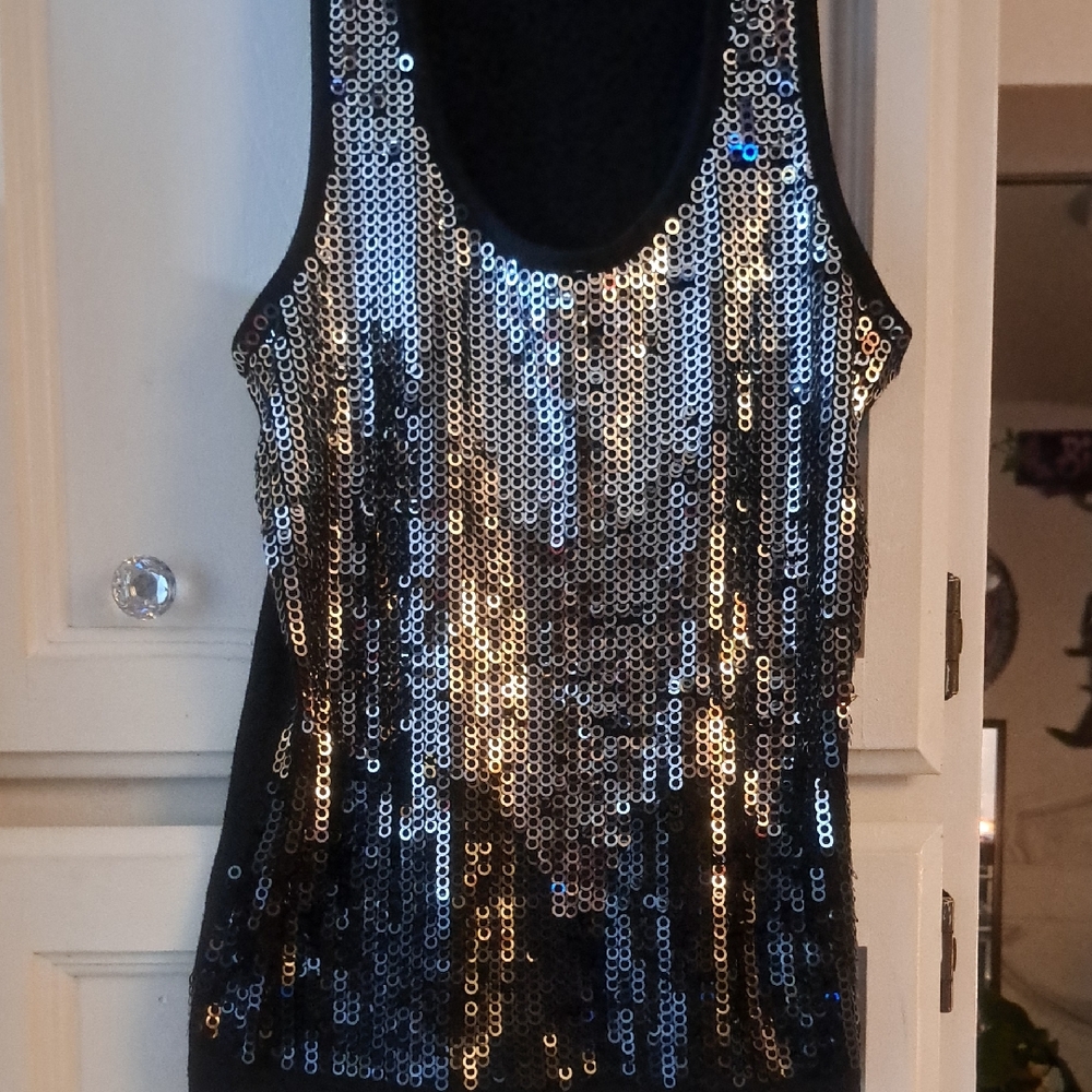 Forever 21 Black and Silver Sequin Tank Top